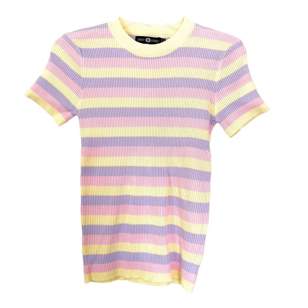Y2K Daisy Street ASOS Striped Fitted Knit Tee Short Sleeve M